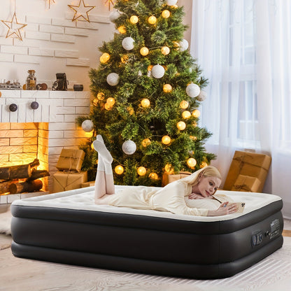 Camping Air Mattress with High-Capacity Pump – Anti-Deformation Honeycomb PVC Construction, Soft Flocking Top for Comfort