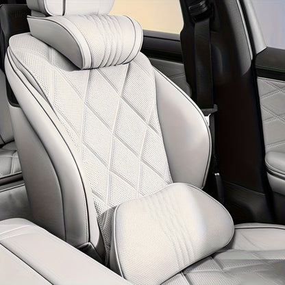Car Neck Pillow Nappa Leather Headrest – Memory Foam Lumbar Support with Embroidery, All-Season Universal Car Interior Accessory