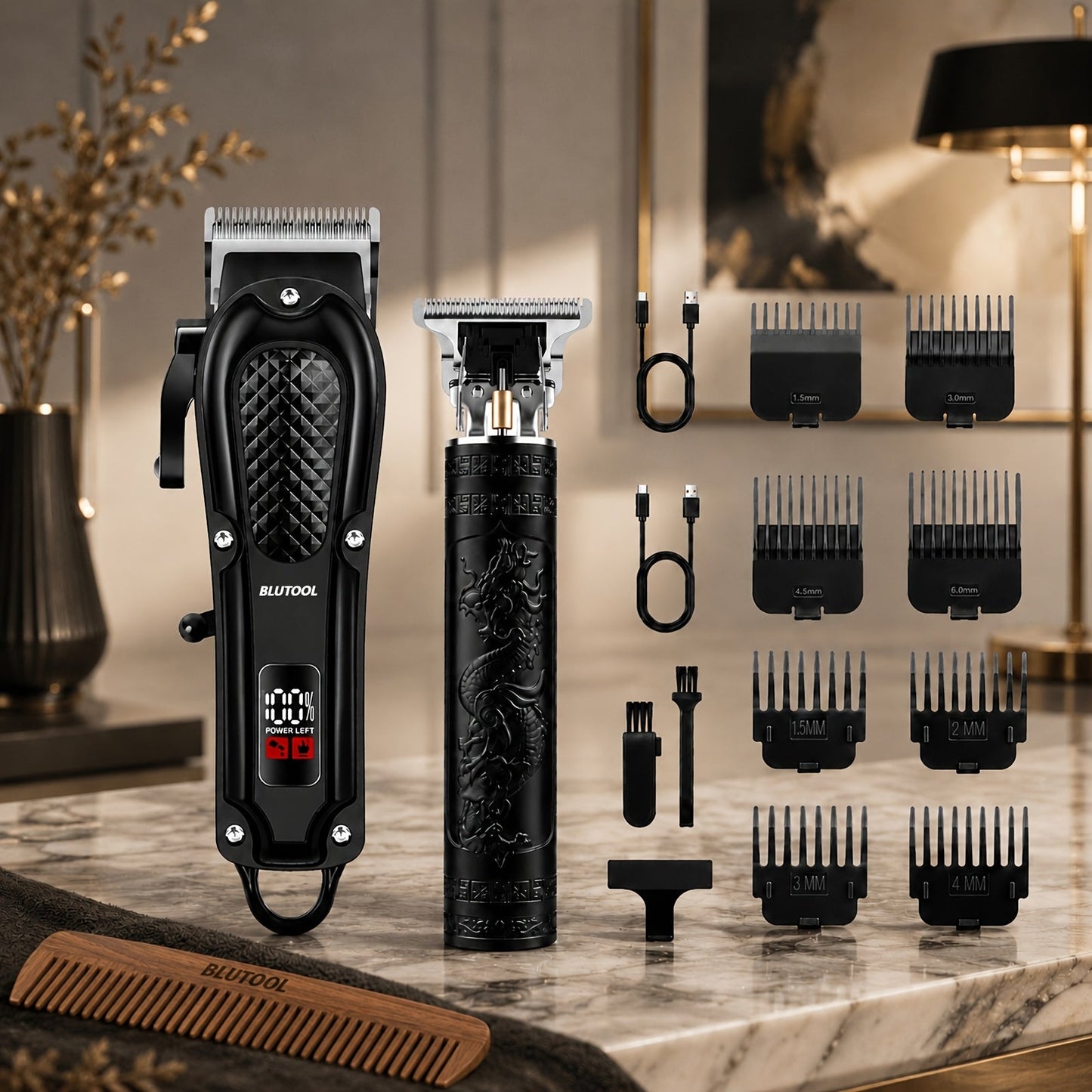 Electric Grooming Kit for Men with LCD Display – Cordless Rechargeable Hair Clipper & Trimmer Set, Home Travel & Car Use