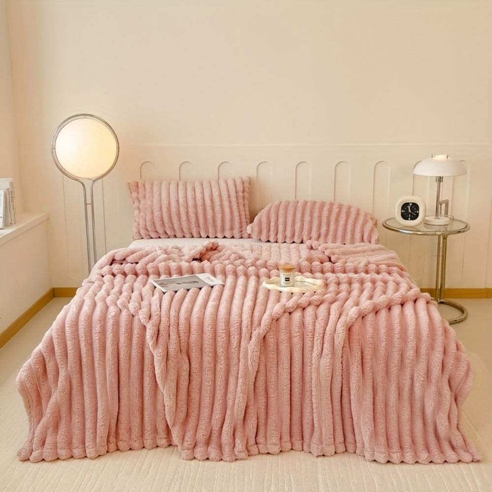 Plush Knit Faux Fur Blanket in Space Gray, Creamy White or Pink with Two Large Metric Size Options