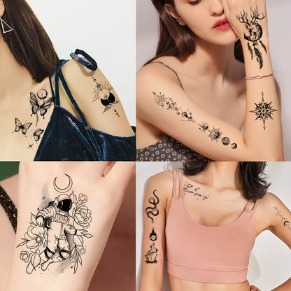Temporary Tattoos GLARYYEARS 44-Sheet Black Floral, Butterfly and Snake Set with 9 Large and 35 Small Designs