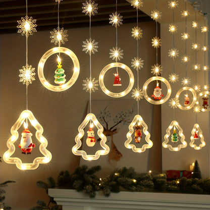 String Lights, 118-Inch USB Holiday Curtain with Ten Snowflake or Star-and-Tree Drops for Indoor Display