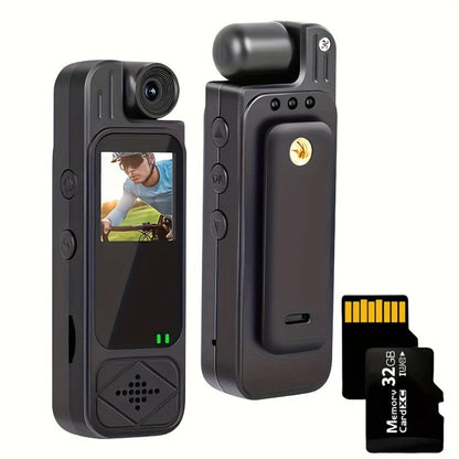 1080P Body Camera 180° Rotating Lens Portable Handheld Camcorder, USB Rechargeable, Compact Video Recorder for Vlogging Travel Meetings