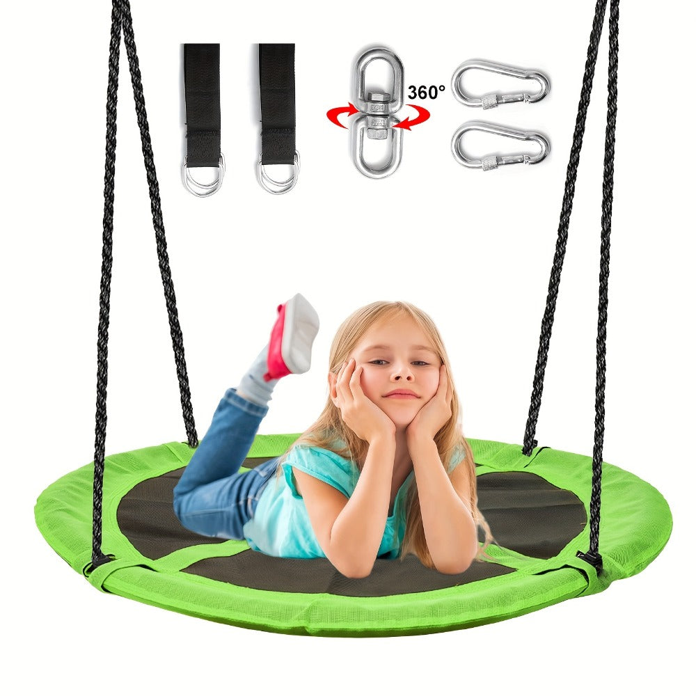 43 Inch Saucer Swing for Kids Outdoor, 360° Spinning Nest Swing with Swivel, Adjustable Ropes & Hanging Straps for Tree or Swing Set