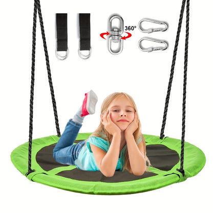 43 Inch Saucer Swing for Kids Outdoor, 360° Spinning Nest Swing with Swivel, Adjustable Ropes & Hanging Straps for Tree or Swing Set