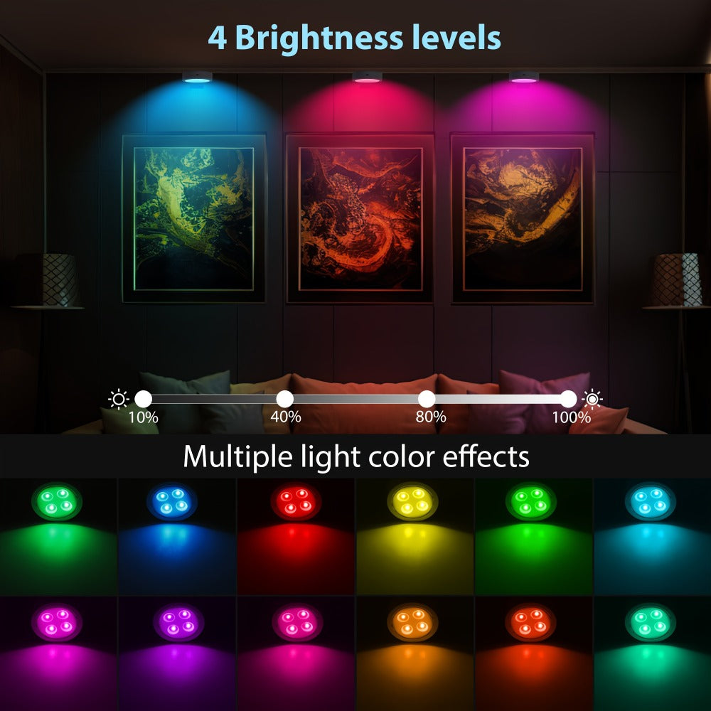 Picture Lights for Wall 13 RGB Color LED Art Light, Wireless Battery Operated Magnetic Painting Light with Remote