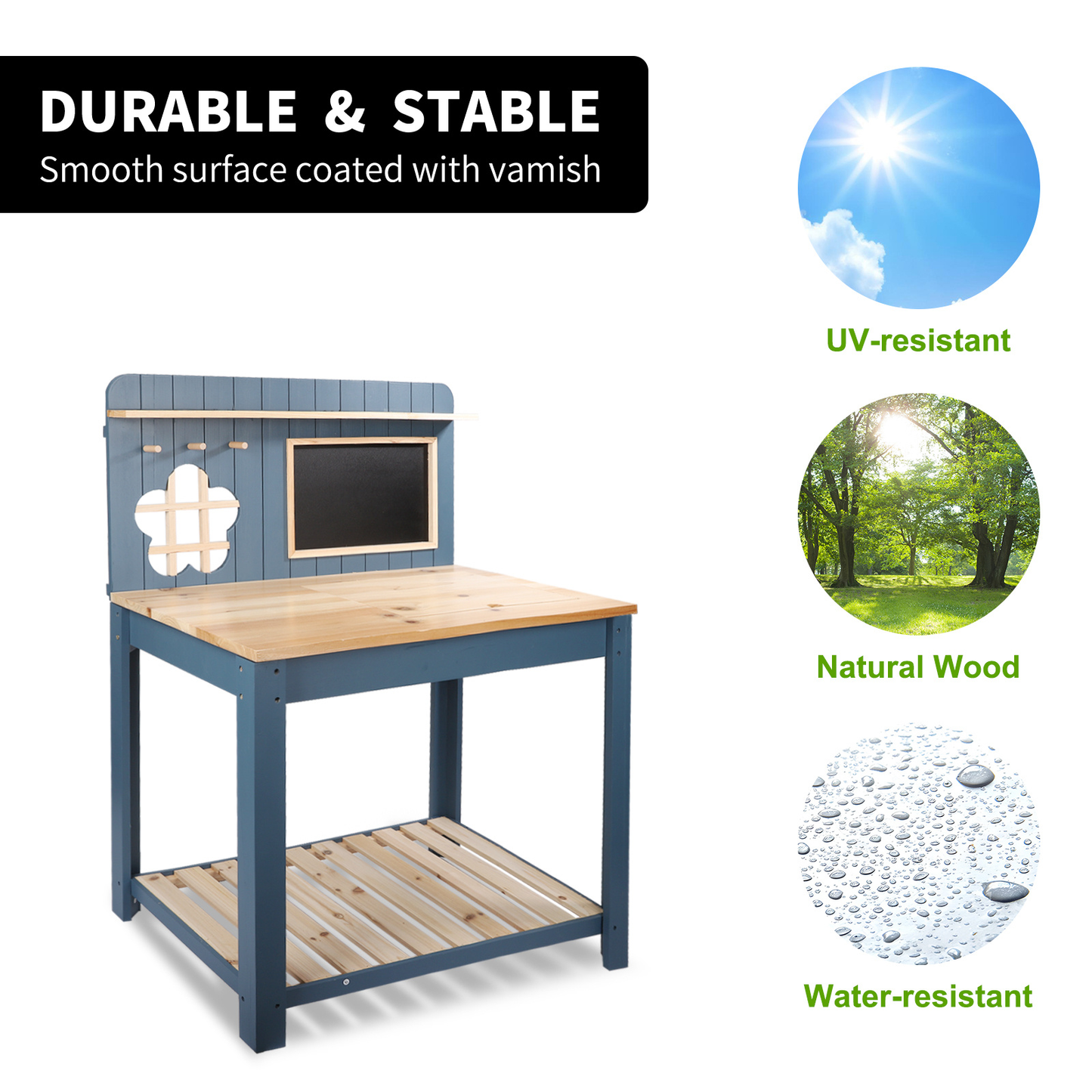 Potting Bench Table Cedar Wood Garden Workstation with Blackboard Removable Sink Hooks Double Shelf for Garden, Patio and Yard Use