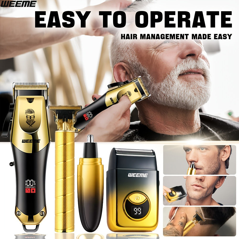 Men's Grooming Kit USB Rechargeable Hair Clipper Set with Nose Trimmer Electric Shaver Detail Trimmer 8 Limit Combs Professional Haircut Kit