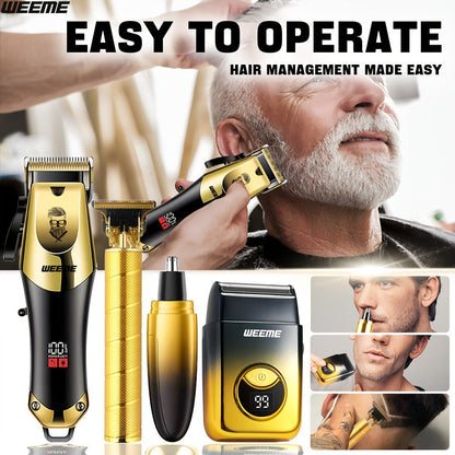 Men's Grooming Kit USB Rechargeable Hair Clipper Set with Nose Trimmer Electric Shaver Detail Trimmer 8 Limit Combs Professional Haircut Kit