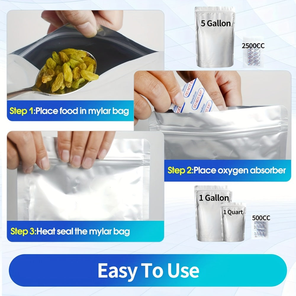Mylar Bags for Food Storage 100 Pack Resealable 3 Sizes 1 Gallon 10 Mil 1 Quart 8 Mil Half for Entryways, Bedrooms and Living Spaces