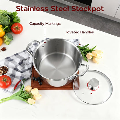Stainless Steel Deep Pot Cookware Set 10 & 12 Piece with Lids & Dual Handles – Oven Safe Soup Hot Pot Pasta Seafood Stew Pots | Silver Pink