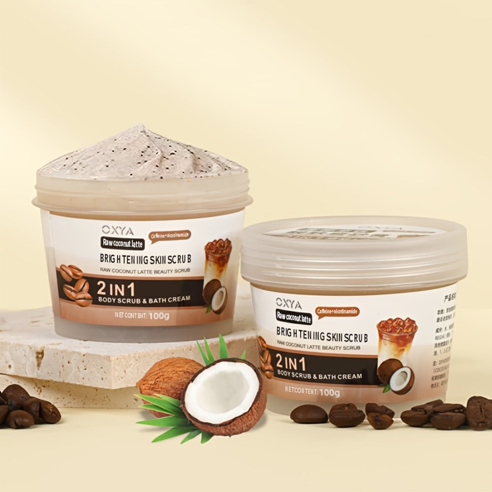 Exfoliating Body Scrub with Coconut Oil & Shea Butter – Raw Coconut Latte Sugar Scrub for Women, Deep Moisturizing Face & Body Exfoliator
