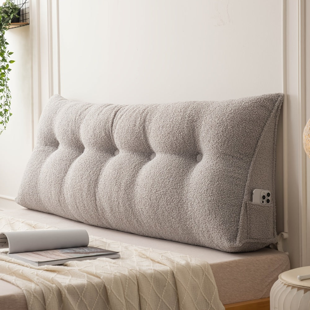Bed Wedge Pillow Headboard Pillow with Side Pockets Removable Cover Teddy Velvet Reading Pillow Twin Queen King