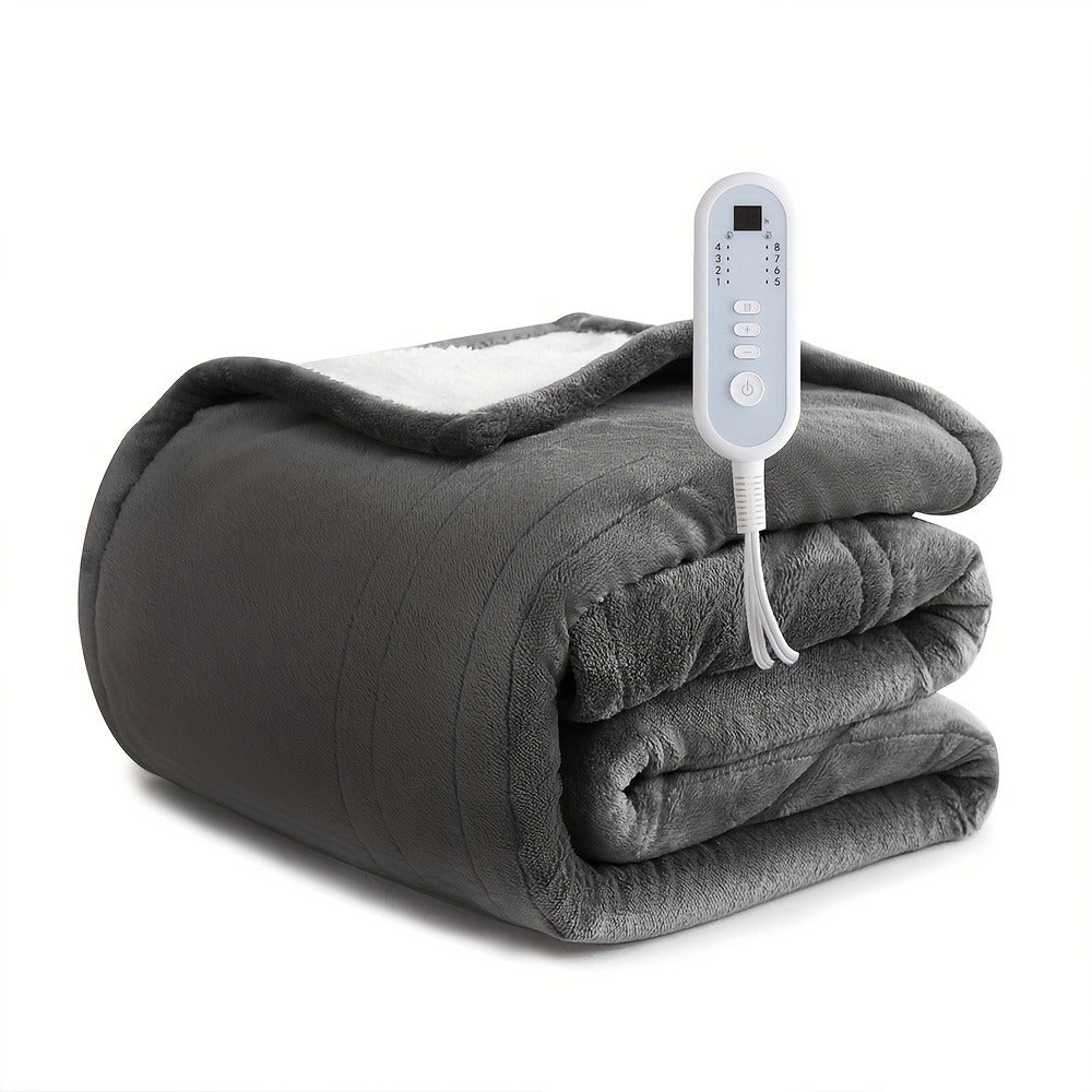 Electric Blanket with Temperature Control and Timer, Extra Large Flannel Heated Blanket, 8 Levels Auto-Off
