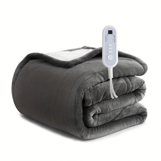 Electric Blanket with Temperature Control and Timer, Extra Large Flannel Heated Blanket, 8 Levels Auto-Off