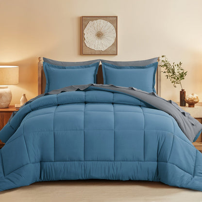 7 Piece Comforter Set Luxury Soft Fluffy Bedding All Season Bed in a Bag with Comforter Fitted Sheet Flat Sheet Pillowcases Hypoallergenic