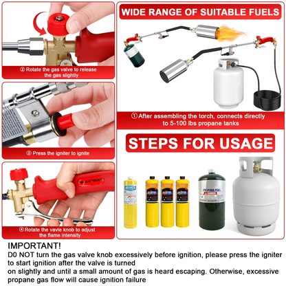 Weed Burner Torch Propane with 10ft Hose & Turbine Trigger, High-Output Flame Weeder with Cylinder Converter for Garden Weeding