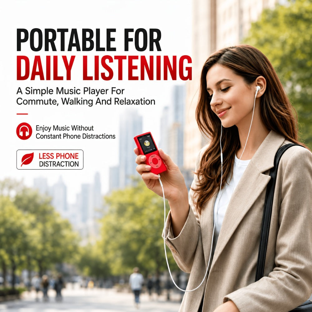 Aluminum-Alloy MP3 Player with 64GB Card Support, 1.8-Inch LCD, Earphones and Charging Cable in Red or Black