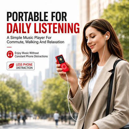Aluminum-Alloy MP3 Player with 64GB Card Support, 1.8-Inch LCD, Earphones and Charging Cable in Red or Black