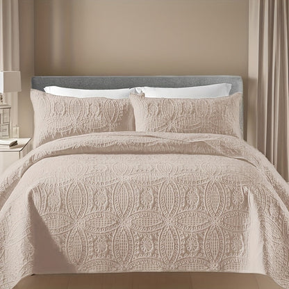 Quilt Set 3 Piece Soft Lightweight Bedding – Thin Bed Quilt with 2 Pillowcases for Bedroom Guest Room, Full Queen King