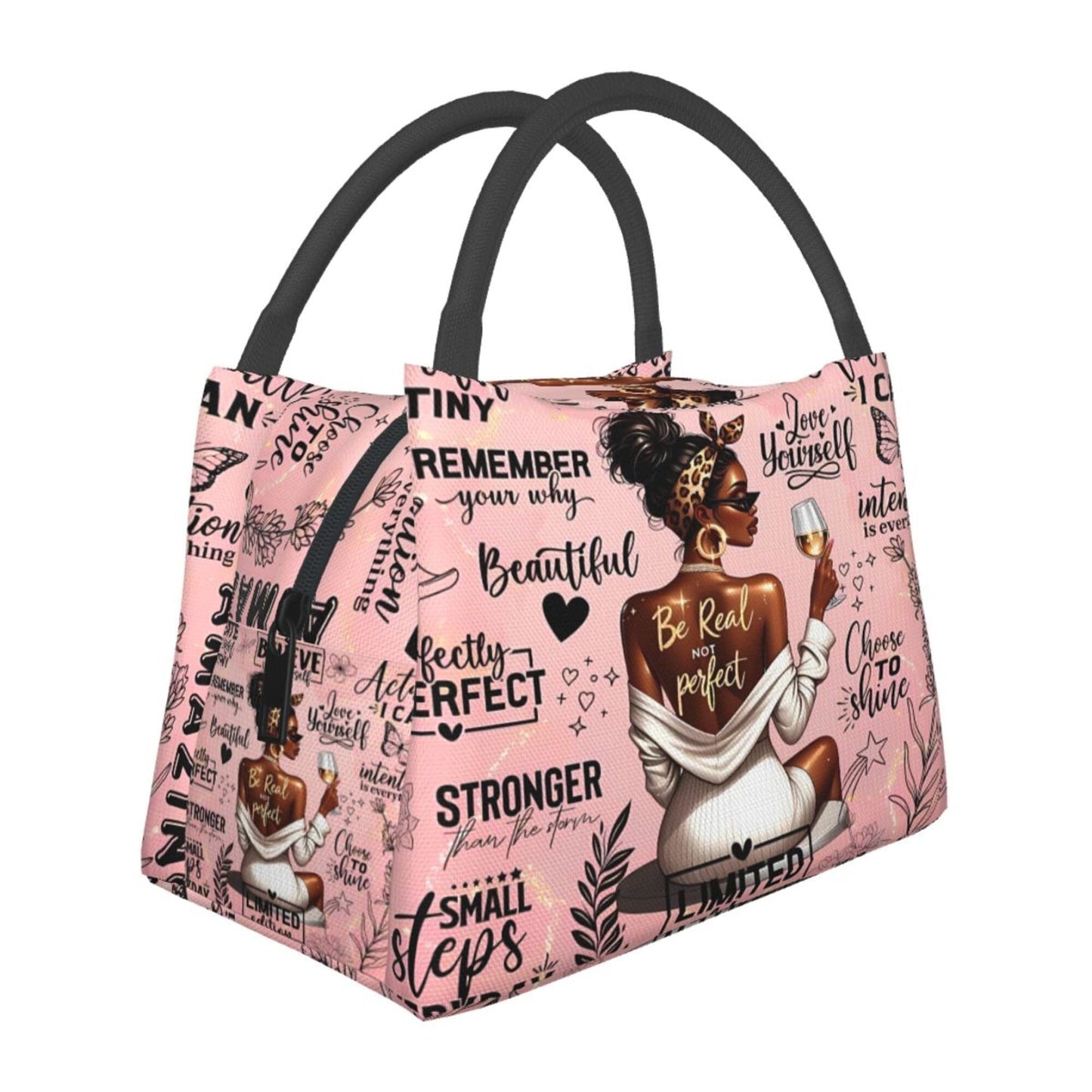 Insulated Lunch Bag with Black Girl Wine Tasting Pattern – Portable Reusable Cooler Bag for Camping, Picnic, Beach, Office & Outdoor Use