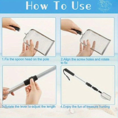 Stainless Steel Beach Sand Sifter with Retractable Telescopic Handle – Portable Sand Sieve for Treasure Hunting