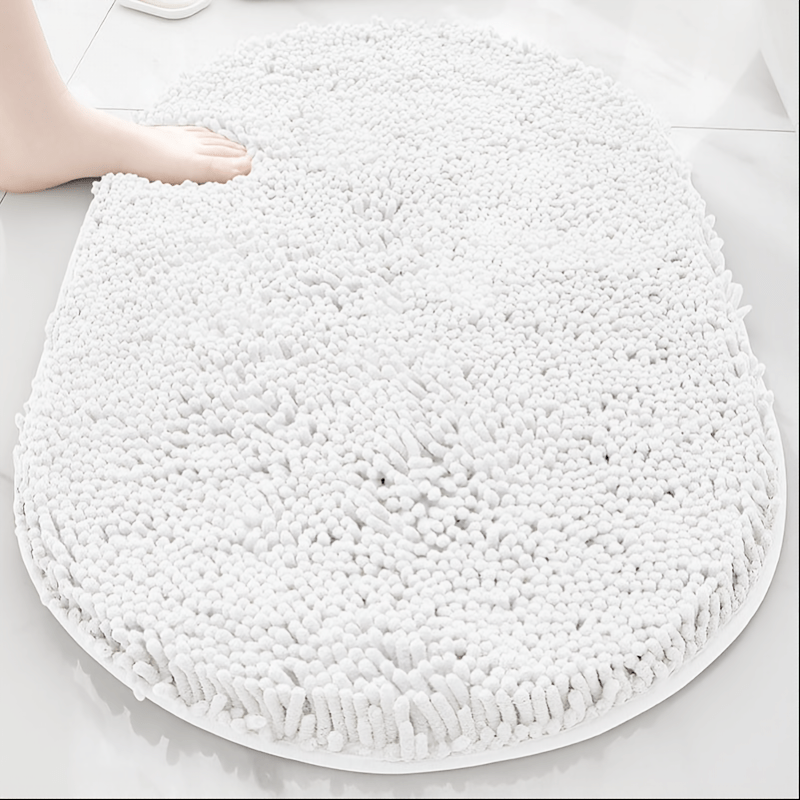 Oval Chenille-Style Bath Mat with Five Color Designs and 40 × 60 to 63 × 95 cm Size Options
