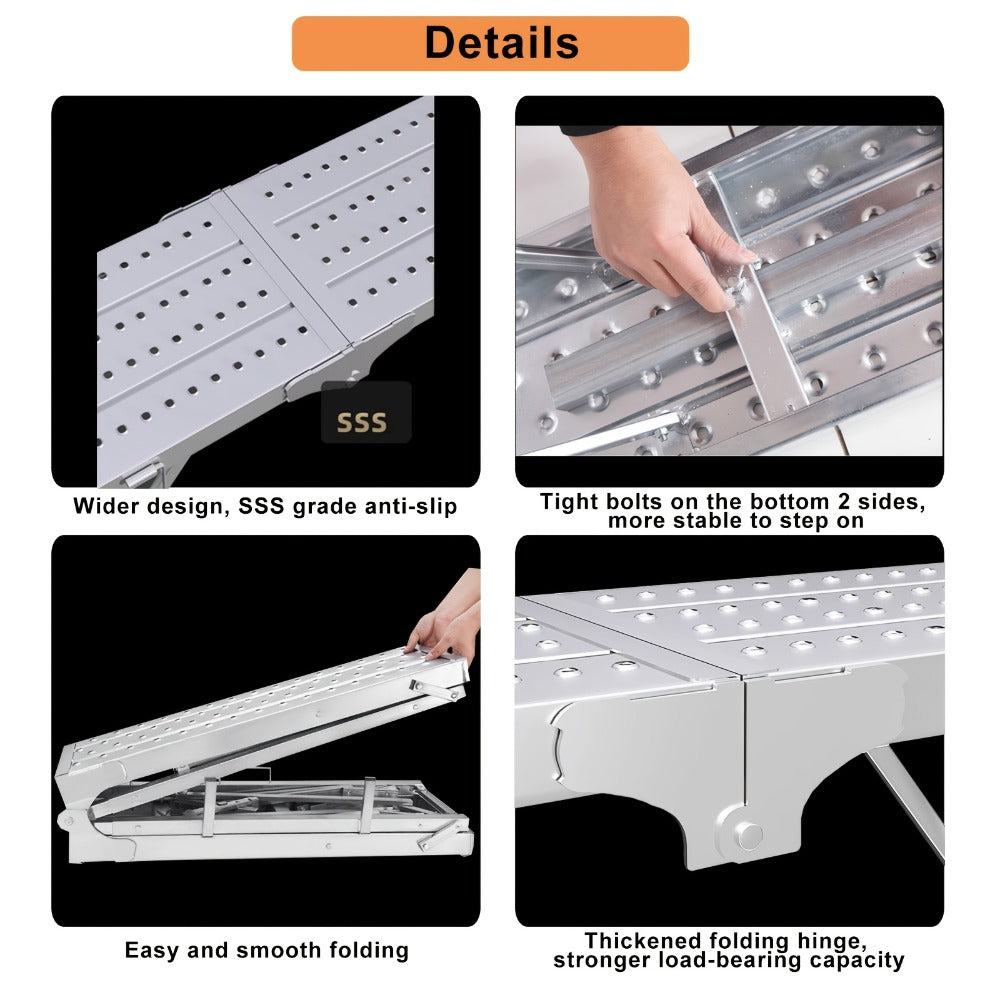 Adjustable Folding Scaffolding Work Platform, Portable Drywall Bench Step Ladder with Anti-Slip Feet & Safety Lock