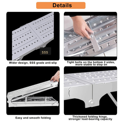 Adjustable Folding Scaffolding Work Platform, Portable Drywall Bench Step Ladder with Anti-Slip Feet & Safety Lock