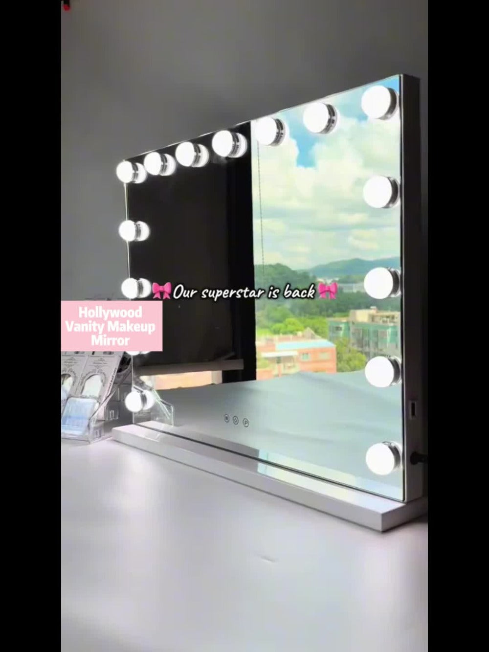 Hollywood Vanity Mirror with 15 Dimmable Bulbs, 23 x 18 Inch Frame, Three Light Colors and USB Port