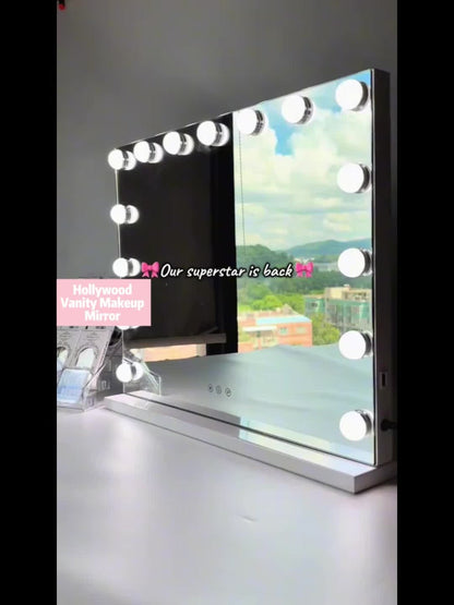Hollywood Vanity Mirror with 15 Dimmable Bulbs, 23 x 18 Inch Frame, Three Light Colors and USB Port