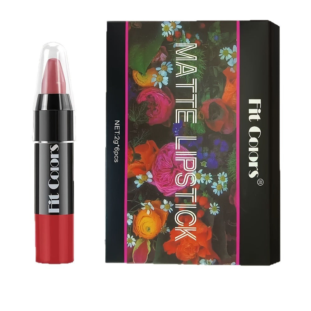 Squalane Crayon Lipstick Set 6 Pcs, Matte & Glossy Lip Pencil with Volumizing Formula, Easy Color Lip Liner for All Skin Types