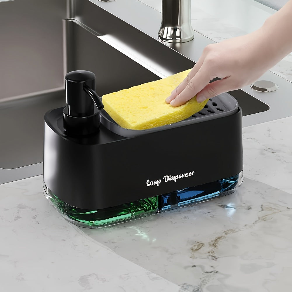 Soap Dispenser with Sponge Holder 2-in-1 – Countertop Dish Soap Pump Dispenser and Sponge Caddy for Kitchen Sink