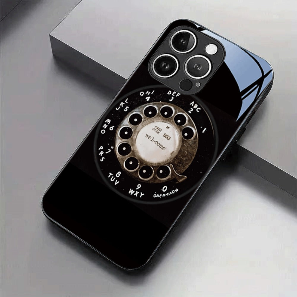 Phone Case Vintage Rotary Dial Tempered Glass Back with TPU Bumper for iPhone 17 Air in Slim Black Style
