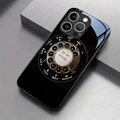 Phone Case Vintage Rotary Dial Tempered Glass Back with TPU Bumper for iPhone 17 Air in Slim Black Style