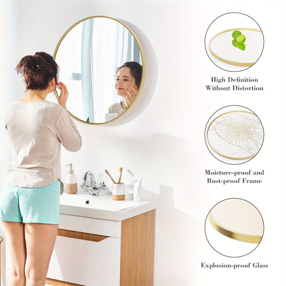 Round Wall Mirror Aluminum Alloy Frame, Modern Circle Mirror for Bedroom, Bathroom & Living Room