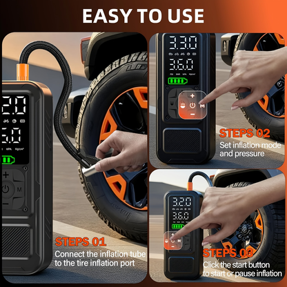 160 PSI Cordless Tire Inflator with 6000mAh Battery, Digital Pressure Display, LED Light and Nozzle Set