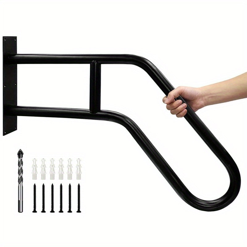 Stair Handrail Outdoor Anti-Slip Wall Mounted for 1-3 Steps, U-Shaped Carbon Steel Grab Bar for Porch