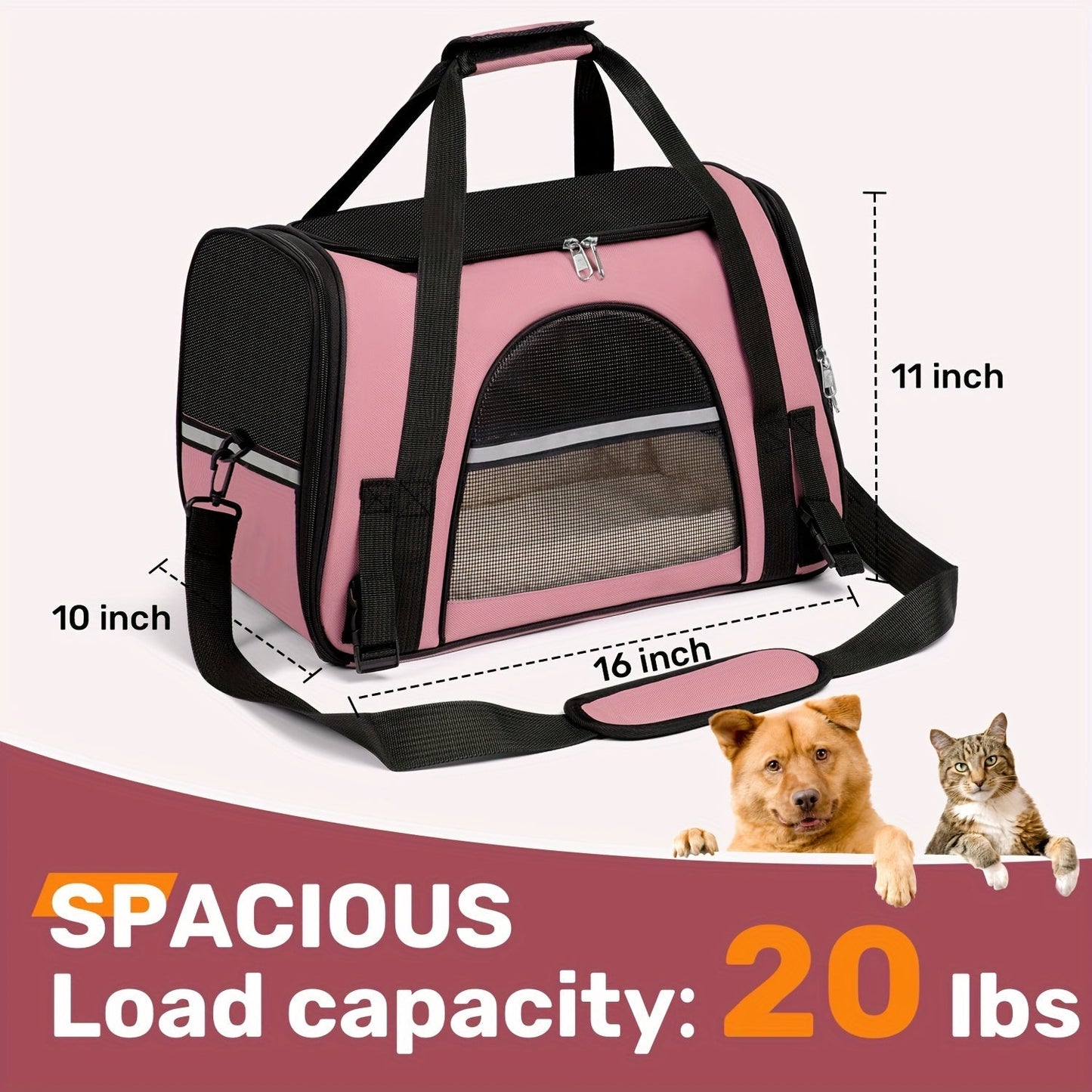 Soft-Sided Pet Carrier Tote with Mesh Windows, Top Handles, Shoulder Strap and Six Color Options