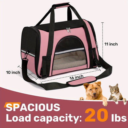 Soft-Sided Pet Carrier Tote with Mesh Windows, Top Handles, Shoulder Strap and Six Color Options