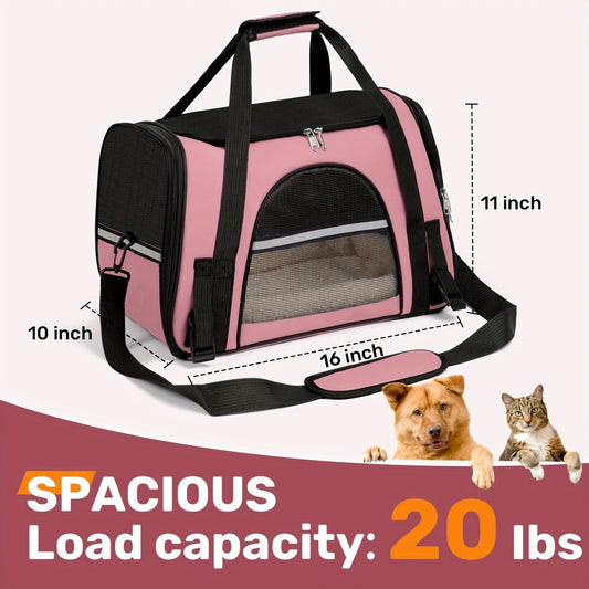 Soft-Sided Pet Carrier Tote with Mesh Windows, Top Handles, Shoulder Strap and Six Color Options