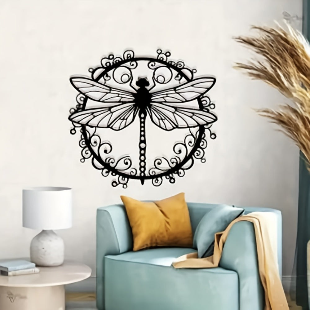 Metal Dragonfly Wall Art, Black Iron Dragonfly Wall Decor, Intricate Animal Print Design for Garden, Patio and Yard Use