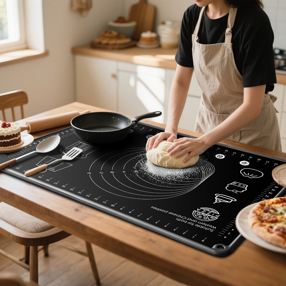 Silicone Pastry Mat Extra Thick Baking Mat with Measurements for Dough Rolling Pizza Cake for Entryways, Bedrooms and Living Spaces