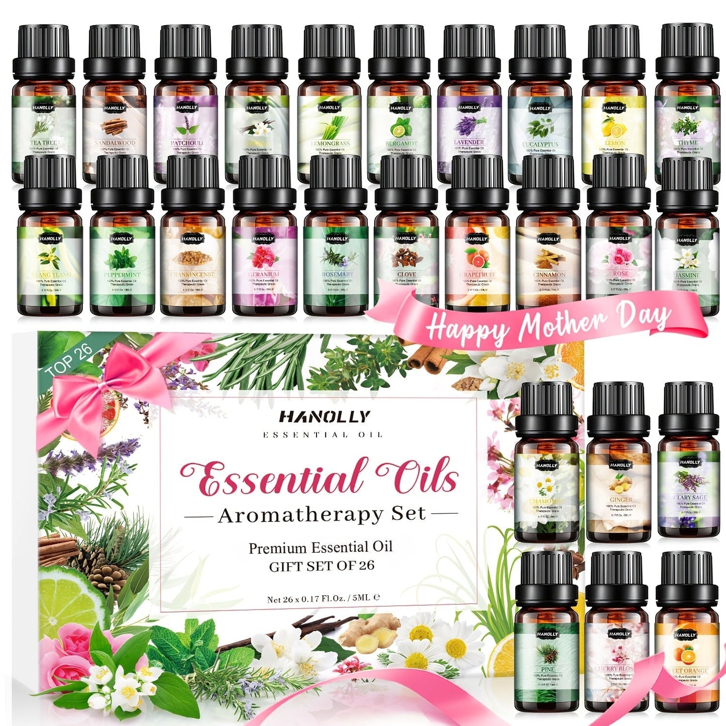 Essential Oil Gift Set with 12, 26, 32 or 48 Five-Milliliter Bottles and Assorted Scent Labels