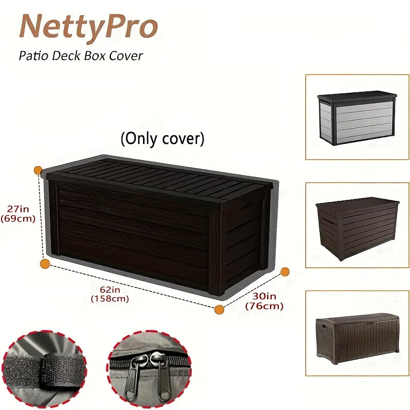 Black Patio Deck Box Cover with Buckle Straps in 51-, 58- or 62-Inch Length Options and Three Profiles