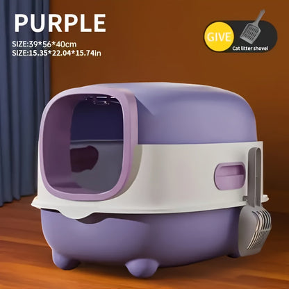 Hooded Cat Litter Box with Front Entry, Removable Shell and Open-Lid Access in Pink, Gray, Purple, Blue or Green