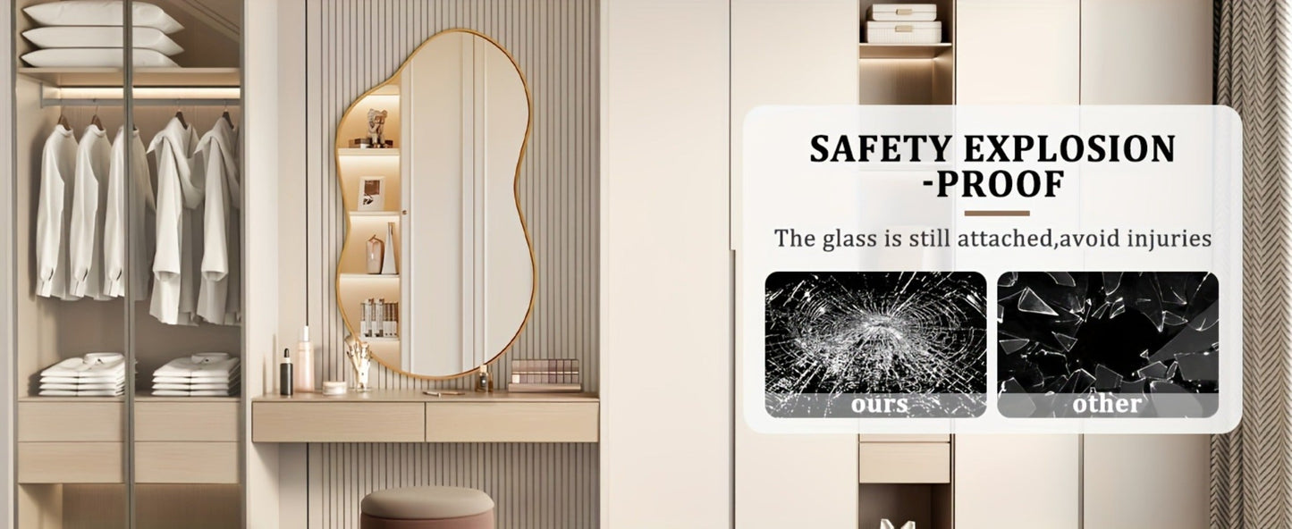 Irregular Asymmetrical Wall Mirror with Gold Frame in 20 x 36, 24 x 36 or 26 x 46 Inch Sizes