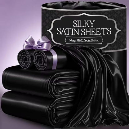 Sheet Set, Satin Bedding with 16-Inch Fitted Pocket, Three- or Four-Piece Size Configuration and Seven Solid Colors