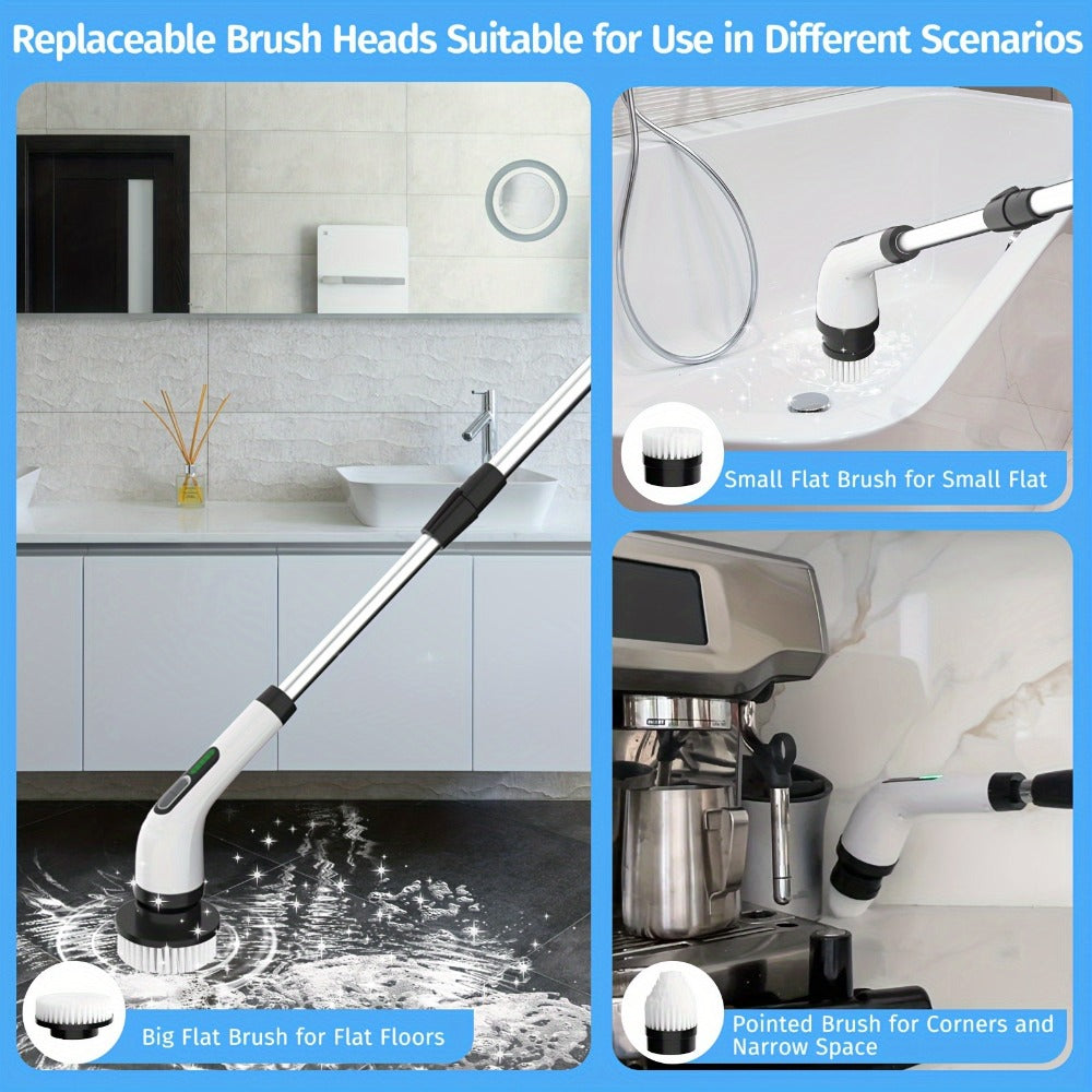 Electric Spin Scrubber with 7 Brush Heads & Adjustable Handle, Dual-Speed Cordless Power Scrubber for Bathroom