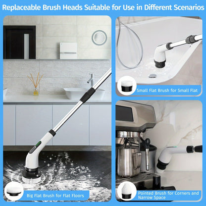 Electric Spin Scrubber with 7 Brush Heads & Adjustable Handle, Dual-Speed Cordless Power Scrubber for Bathroom